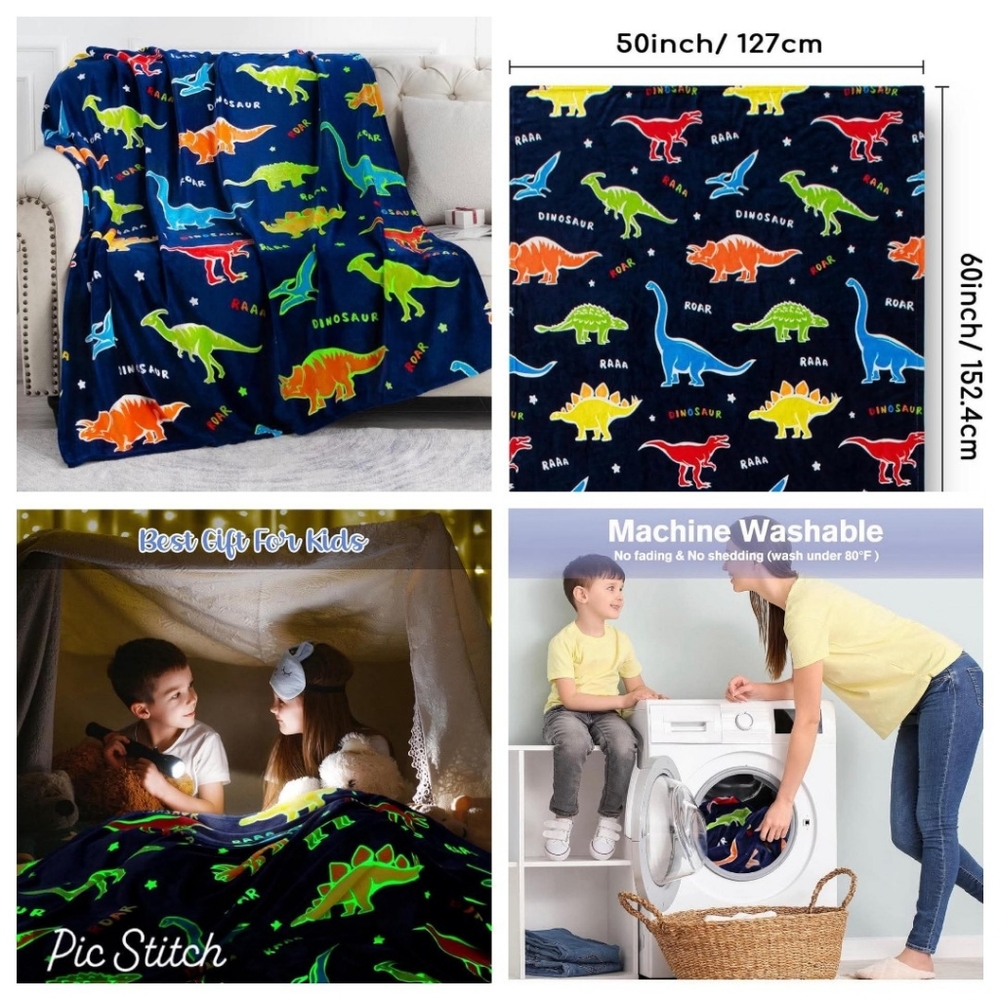 Jekeno Dinosaur Glow In The Dark Throw Blanket NEW SEALED 50" x 60"